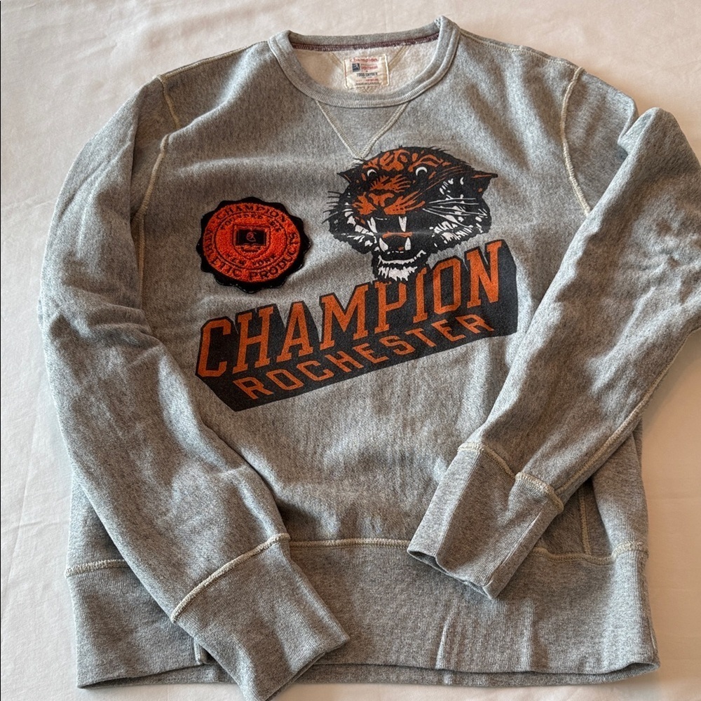 Todd Snyder x Champion Gray Sweatshirt with Orange and Black Champion Graphic